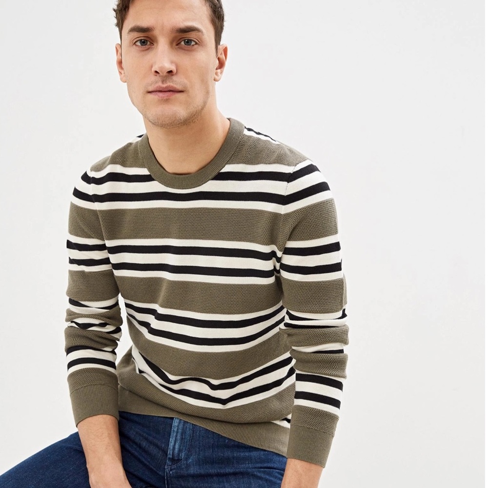 Michael Kors Striped Textured-Knit Cotton Sweater